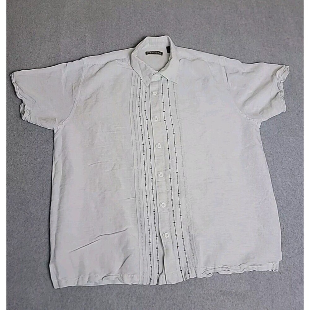 Cubavera Button Down Shirt Mens XL Blue Linen Blend Embroidered Short Sleeve‎